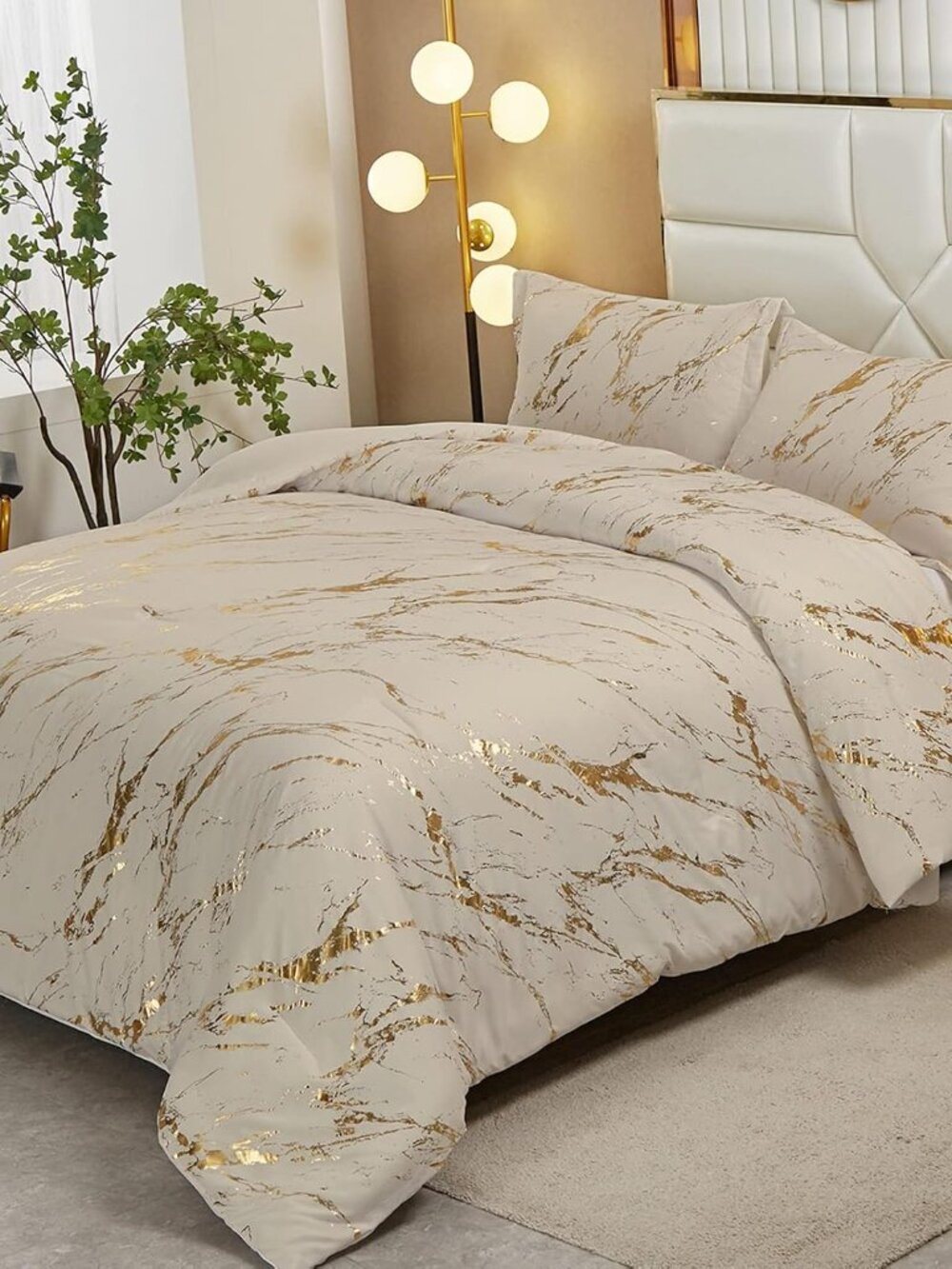 Gold Metallic Marble Comforter Set King